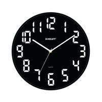 Часы Scarlett SC-55BL чёрные с белыми цифрами,пластик,круглые