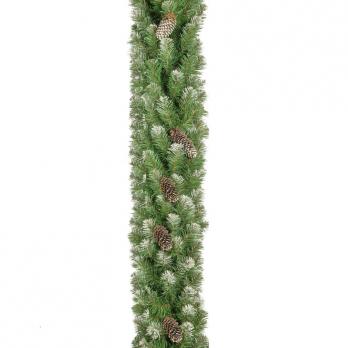 Гирлянда хвойная Снежная королева с шишками заснеженная 270 см зеленая