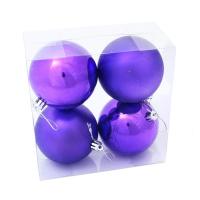 Набор елочных шаров пластик фиолетовый (8 см, 4 штуки в упаковке)