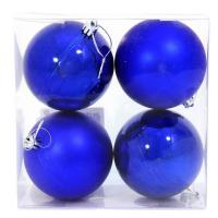 Набор елочных шаров пластик синий (8 см, 4 штуки в упаковке)