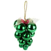 Новогоднее украшение Подвеска кисть винограда пластик зеленый (высота 16 см)
