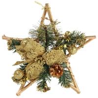 Новогоднее украшение хвойное Звезда зеленый/золотой (диаметр 30 см)