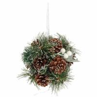 Новогоднее украшение хвойное Подвеска шар зеленый/коричневый (диаметр 12.5 см)