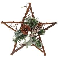 Новогоднее украшение хвойное Звезда зеленый/коричневый (диаметр 30 см)