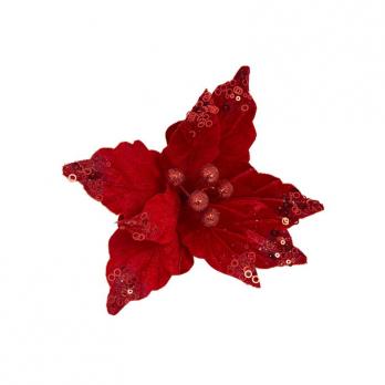 Новогоднее украшение Magic Time Цветок текстиль красное (диаметр 22 см)