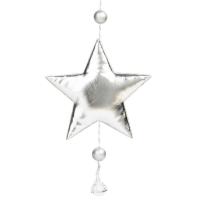 Новогоднее украшение Блестящая серебристое звездочка текстиль серебристое (высота 28 см)