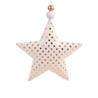 Новогоднее украшение Звезда с золотыми кружочками текстиль белое/золотистое (диаметр 10.5 см)