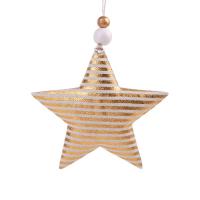 Новогоднее украшение Золотая звезда в полоску текстиль белое/золотистое (диаметр 10.5 см)