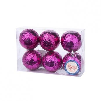 Набор елочных шаров Magic Time Бусинки пластик фиолетовые (диаметр 6 см, 6 штук в упаковке)