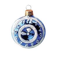 Новогоднее украшение Часы круглые стеклянное голубое/серебристое 9 см