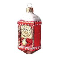 Новогоднее украшение Часы-тумба стеклянное красное/золотистое 11 см