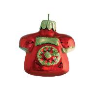Новогоднее украшение Телефон стеклянное красное/золотистое 6 см