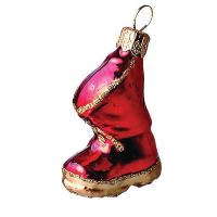 Новогоднее украшение Сапожок стеклянное красное/золотистое 9 см