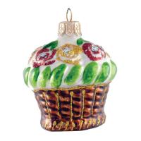 Новогоднее украшение Корзина с цветами стеклянное разноцветное 9 см