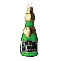 Новогоднее украшение Шампанское стеклянное зеленое/золотистое 12 см