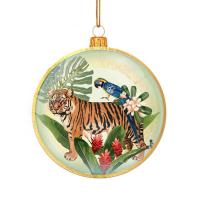 Елочная игрушка Медальон Тигр стекло разноцветная (диаметр 8 см)
