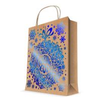 Пакет подарочный из крафт-бумаги новогодний Синий узор (32.4х26x12.7 см)