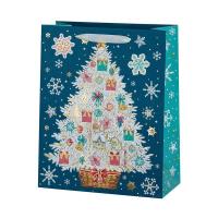 Пакет подарочный ламинированный новогодний Белая ель (32.4x26х12.7 см)