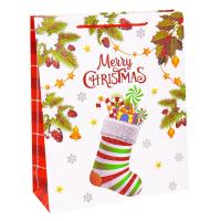 Пакет подарочный ламинированный новогодний Новогодний носок с подарками (24x18х8.5 см)