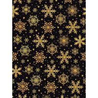 Бумага упаковочная Miland Золотые снежинки на черном черная/золотая (10 листов в рулоне, 70x100 см)
