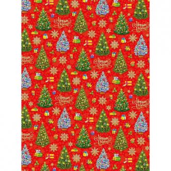 Бумага упаковочная Miland Новогодние елочки разноцветная (в рулоне, 70x100 см)