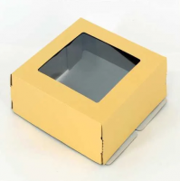 Коробка для торта 1 кг, бежевая, окно, 210х210х110 мм