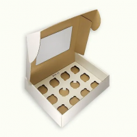 Коробка для капкейков с окном, без вставки, белая, 350х265х100 мм
