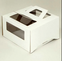 Коробка для торта 2 кг, белая, ручка и окно, 300х300х170 мм