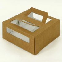 Коробка для торта 1.5 кг, бурая, ручка и окно, 260х260х130 мм