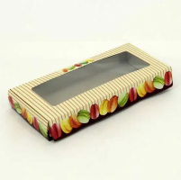 Коробка для пирожных с окном, полноцветная, 260х120х38 мм