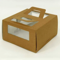 Коробка для торта 2 кг, бурая, ручка и окно, 300х300х170 мм