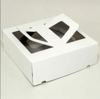 Коробка для торта 1.6 кг, белая, ручка и окно, 300х300х100 мм